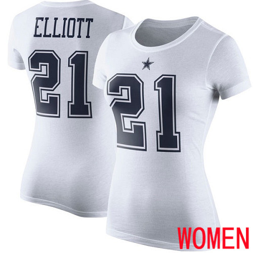 Women Dallas Cowboys White Ezekiel Elliott Rush Pride Name and Number #21 Nike NFL T Shirt
